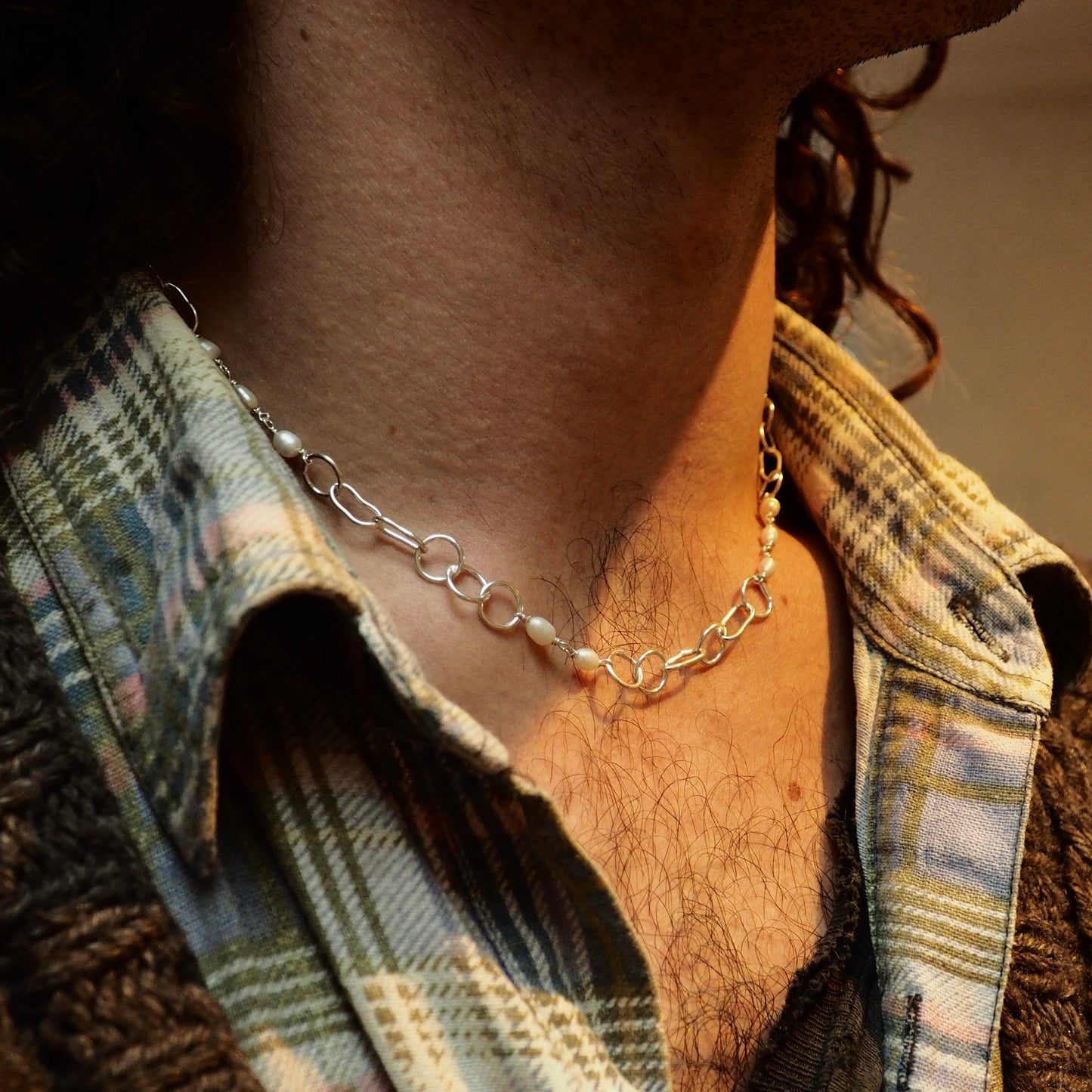 VINTAGE SEED PEARL AND SILVER CHAIN NECKLACE